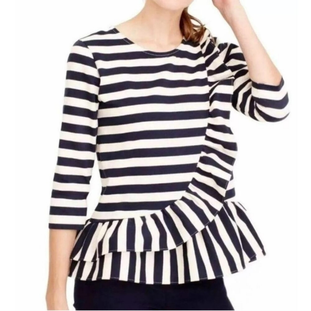 J.CREW,  Women's Size Small Striped Navy and Cream Top